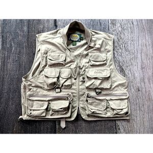 Cabelas Vest Mens Large Khaki Beige Tan Fly Fishing Willow Creek Hunting Zip Up